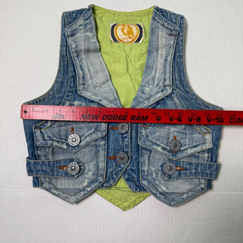 Vintage Red Pepper Distressed Denim Vest Y2K Japanese Archive Biker Western SZ S - Picture 6 of 8
